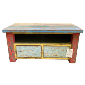 TV PLASMA STAND 2 DRAWER MANGO WOOD – RED + BLUE FINISH